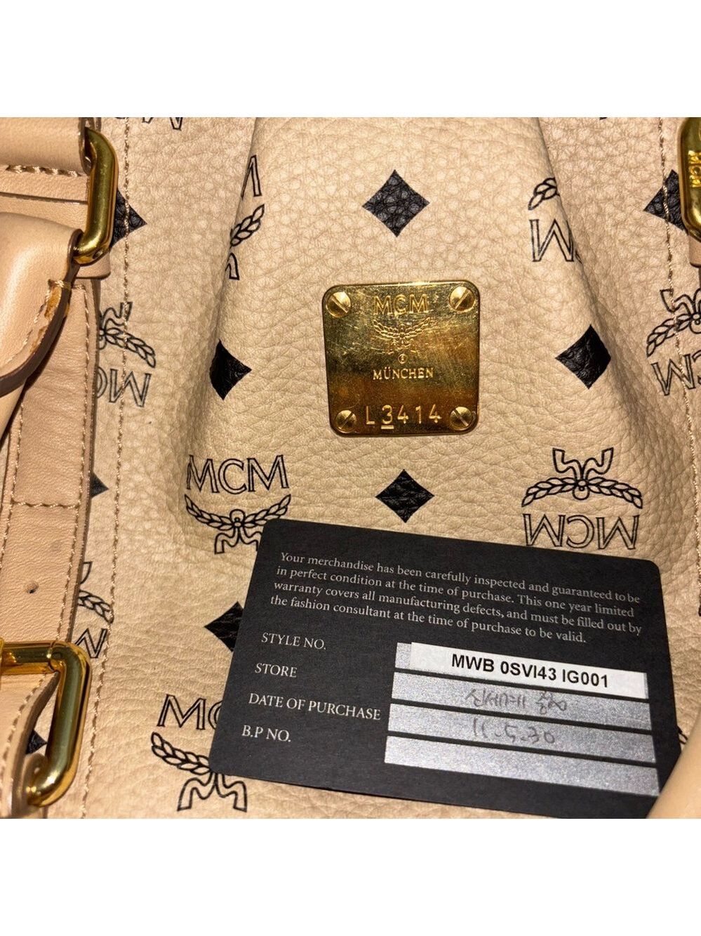 MCM Cream Satchel Bag with Monogram Design - Picture 3 of 16